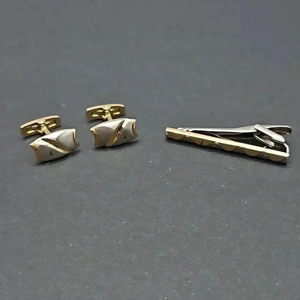Yves Saint Laurent Gold and Silver Tone Cufflinks and Tie Bar set